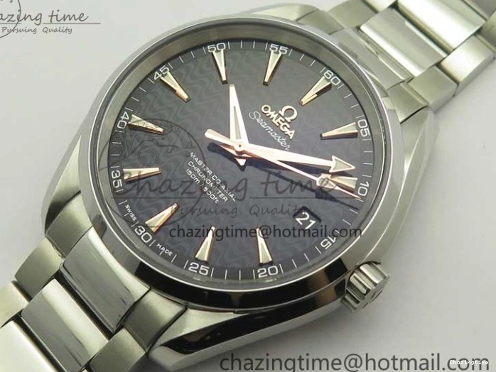 0129 FlexibleFit Aqua Terra 150M SS VSF 1:1 Best Edition Black Wave Textured Dial RG Hand on SS Bracelet A8500 Super Clone 8032